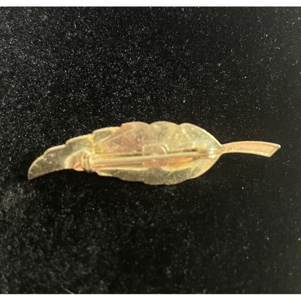 Vintage Gilded Leaf Brooch Pin Gold Tone Faux Pearl 2.25